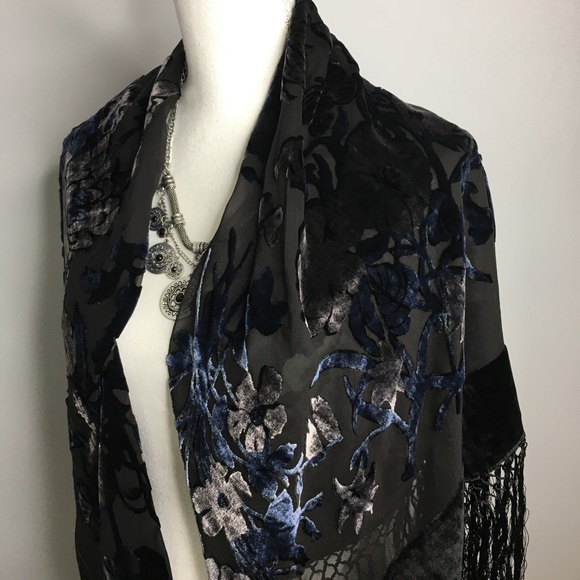 redfish Accessories - VELVET SILK SHAWL BOHO GYPSY FRINGE BURNOUT WRAP